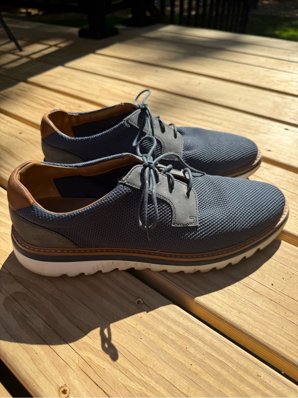 Johnston & Murphy Navy Knit Derby Shoes with Tan Accents